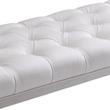 Benzara Leatherette Button Tufted Padded Bench with X Shaped Metal Legs, White BM155799 White Leatherette, Metal BM155799