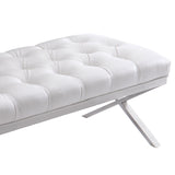 Benzara Leatherette Button Tufted Padded Bench with X Shaped Metal Legs, White BM155799 White Leatherette, Metal BM155799