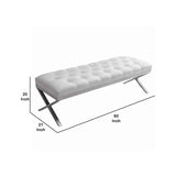 Benzara Leatherette Button Tufted Padded Bench with X Shaped Metal Legs, White BM155799 White Leatherette, Metal BM155799