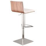 Benzara Wooden Back Faux Leather Barstool with Stitching Details, White and Silver BM155808 White and Silver Solid Wood, Faux Leather and Metal BM155808