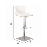 Benzara Wooden Back Faux Leather Barstool with Stitching Details, White and Silver BM155808 White and Silver Solid Wood, Faux Leather and Metal BM155808