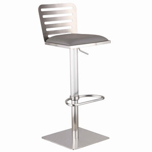 Benzara Faux Leather Barstool with Stainless Steel Open Back, Gray and Silver BM155812 Gray and Silver Metal and Faux Leather BM155812