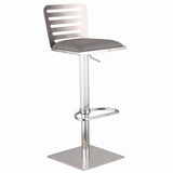 Faux Leather Barstool with Stainless Steel Open Back, Gray and Silver