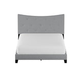 Benzara Fabric Queen Bed with Concave Arched Button Tufted Headboard, Gray BM156054 Gray Solid Wood and Fabric BM156054