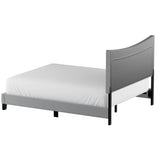 Benzara Fabric Queen Bed with Concave Arched Button Tufted Headboard, Gray BM156054 Gray Solid Wood and Fabric BM156054
