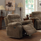 Attractive Glider Recliner with Pillow Arms, Brown