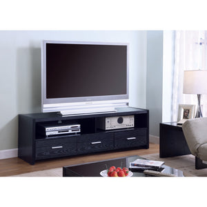 Benzara Mesmerizing black TV console With Storage BM156143 BLACK HOLLOW BOARD BM156143