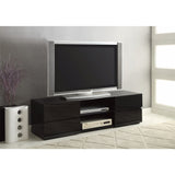 Benzara Elegant High Gloss TV Stand with  Glass Shelf, Black BM156162 BLACK MDF BM156162