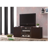 Benzara Elegant TV console with Push-to-Open Glass Doors, Brown BM156166 BROWN HOLLOW BOARD BM156166