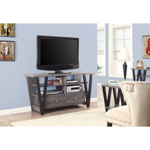 Benzara Gorgeous Two-Tone Trapezoid TV console, Gray and Black BM156170 Gray and Black  BM156170