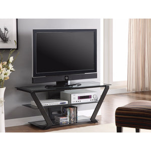 Benzara Fancy Contemporary Style tv console, Black BM156182 BLACK GLASS BM156182