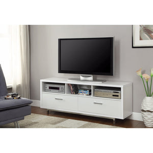 Benzara Stunning white tv console With chrome legs BM156197 WHITE MDF BM156197