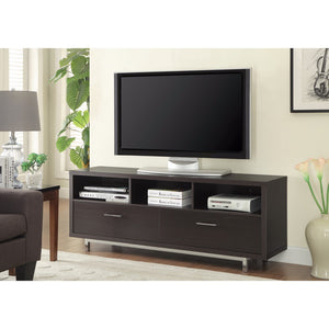 Benzara Fabulously Designed  tv console with chrome legs, Brown BM156198 BROWN PARTICLE BOARD BM156198