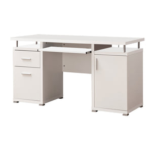 Benzara Elegant white Computer desk with efficient Storage BM156220 WHITE HOLLOW BOARD W/HONEY COMB BM156220