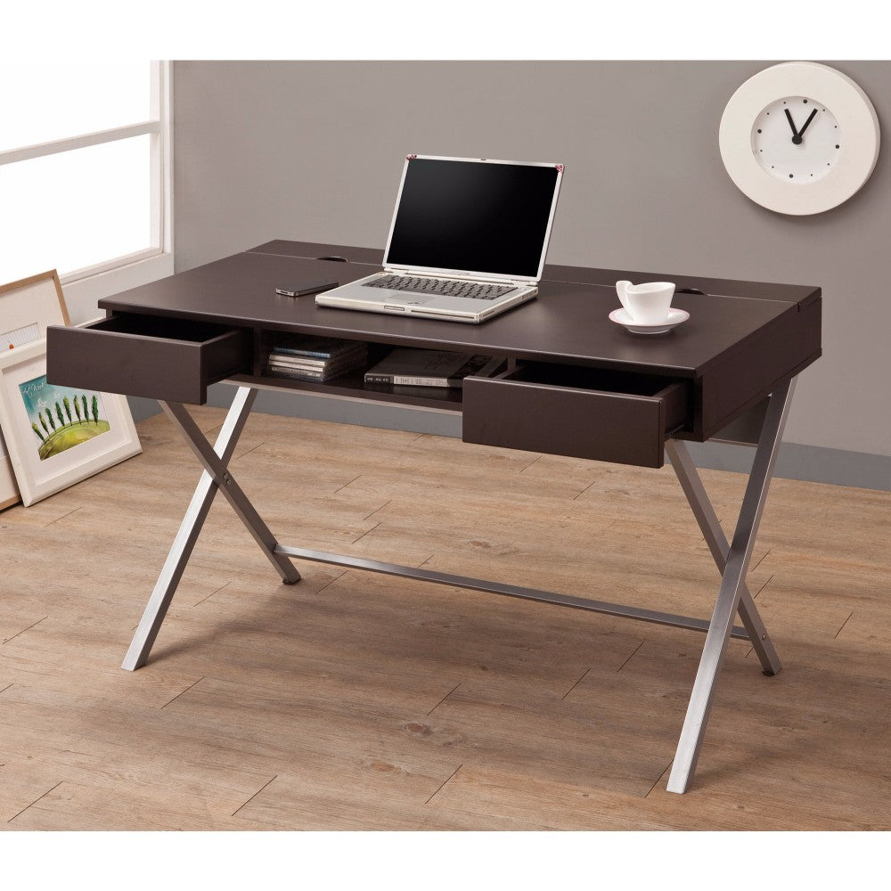 Benzara Stylish Connect-It Desk with Built-in Storage Compartment, Brown BM156223 BROWN MDF BM156223