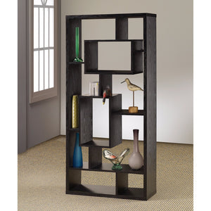 Benzara Asymmetrical Cube Black Book Case with Shelves BM156232 BLACK MELAMINE PAPER BM156232