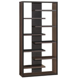 Expressive Wooden Bookcase with Center Back Panel, Brown