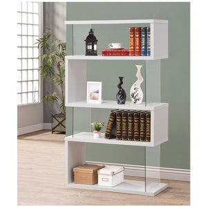 Benzara Fantastic glossy white wooden bookcase BM156242 WHITE HOLLOW BOARD BM156242