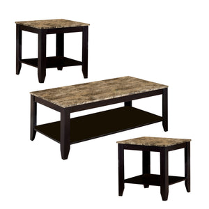 Benzara Artistic 3 piece occasional table set with Marble Top, Brown BM156358 BROWN SOLIDWOOD BM156358