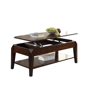 Benzara Wooden Coffee Table with Lift Top and Open Bottom Shelf, Brown BM156765 Brown Solid Wood, Veneer and Metal BM156765