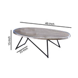 Benzara 15 Inch Oval Coffee Table with Irregular Metal Base, Gray BM156781 Gray Solid Wood, Metal BM156781