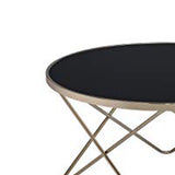 Benzara 18 Inch Glass Top Coffee Table with Metal Base, Black and Gold BM156783 Black, Gold Glass, Metal BM156783