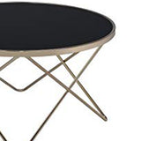 Benzara 18 Inch Glass Top Coffee Table with Metal Base, Black and Gold BM156783 Black, Gold Glass, Metal BM156783