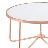 Benzara 18 Inch Round Coffee Table with Frosted Glass Top, Rose Gold BM156784 Gold Metal and Glass BM156784