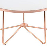 Benzara 18 Inch Round Coffee Table with Frosted Glass Top, Rose Gold BM156784 Gold Metal and Glass BM156784