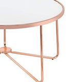 Benzara 18 Inch Round Coffee Table with Frosted Glass Top, Rose Gold BM156784 Gold Metal and Glass BM156784