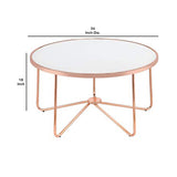 Benzara 18 Inch Round Coffee Table with Frosted Glass Top, Rose Gold BM156784 Gold Metal and Glass BM156784