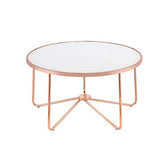 18 Inch Round Coffee Table with Frosted Glass Top, Rose Gold