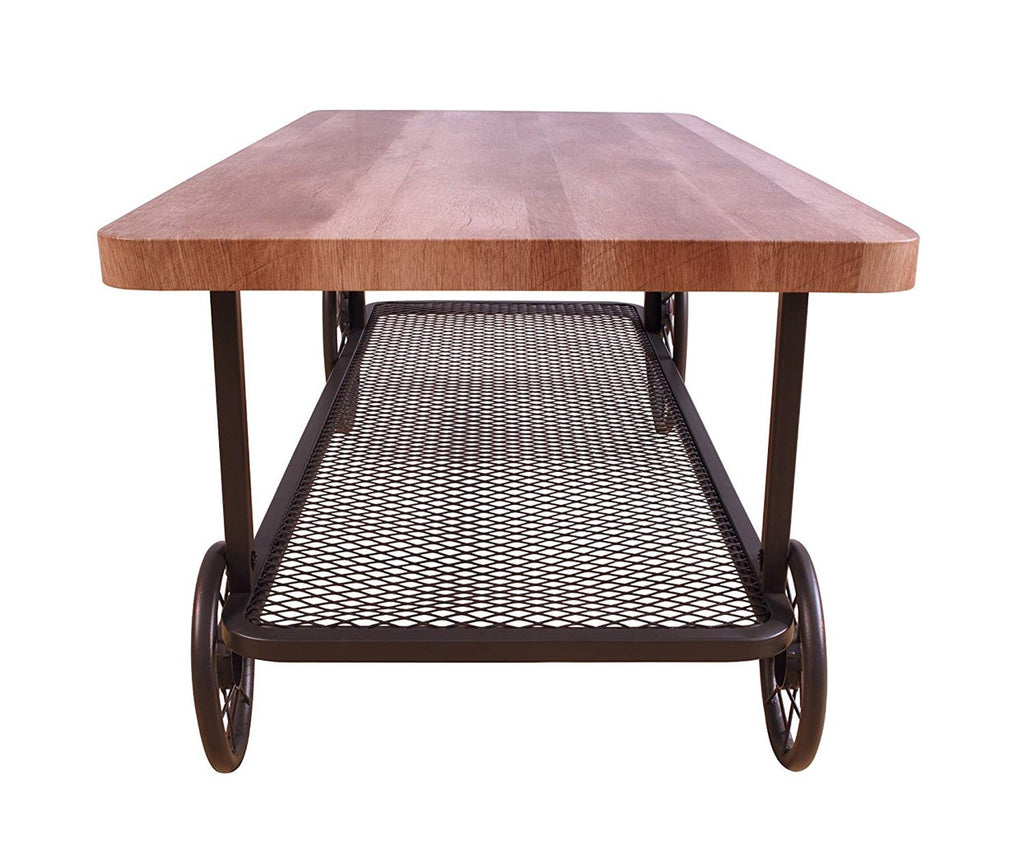 Benzara Modish Coffee Table, Oak & Antique Gray BM156809 Brown & Gray Metal Tube Veneer BM156809