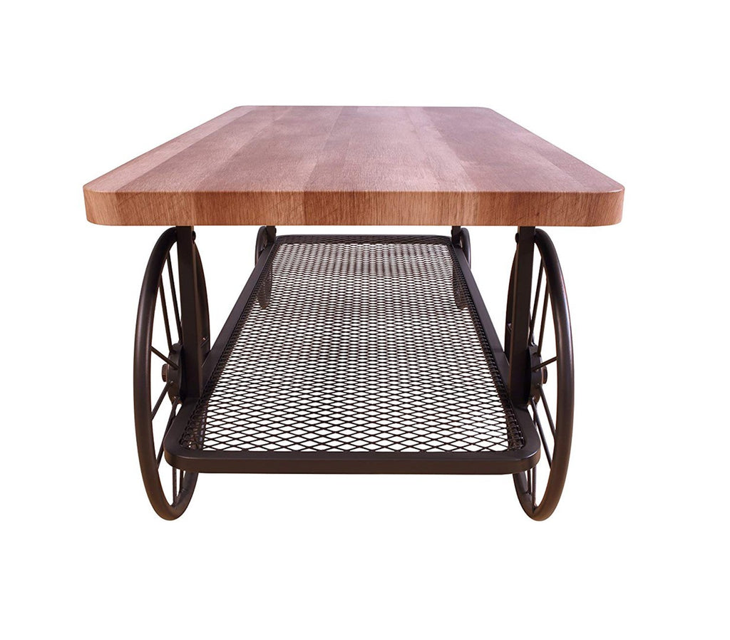 Benzara Modish Coffee Table, Oak & Antique Gray BM156809 Brown & Gray Metal Tube Veneer BM156809