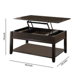 Benzara 19 inch Lift Top Cocktail Table with Bottom Shelf, Black BM156815 Black Solid Wood, Veneer BM156815