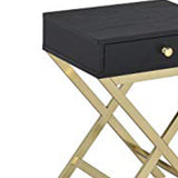 Benzara Stylish Side Table, Black & Gold BM157285 Black&Gold PB PVC Hard Veneer Metal Tube BM157285