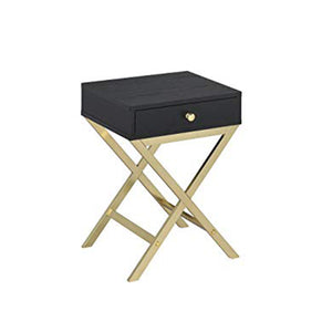 Benzara Stylish Side Table, Black & Gold BM157285 Black&Gold PB PVC Hard Veneer Metal Tube BM157285