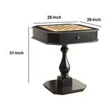 Benzara 31 Inch Chess Game Table With Clipped Corners, Brown BM157306 Black Solid Wood, Veneer BM157306