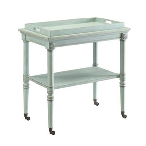 Benzara 32 Inch 2 Tier Wooden Tray Table with Casters, Antique Gray BM157308 Green Solid Wood BM157308