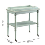 Benzara 32 Inch 2 Tier Wooden Tray Table with Casters, Antique Gray BM157308 Green Solid Wood BM157308