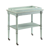 32 Inch 2 Tier Wooden Tray Table with Casters, Antique Gray