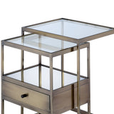 Benzara Metal and Glass 2 Piece Nesting Table Set, Brown and Clear BM157311 Brown, Clear Glass, Metal, Solid Wood BM157311