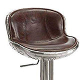 Benzara Leatherette Adjustable Metal Frame Stool with Swivel, Brown and Silver BM157315 Brown and Silver Faux Leather and Metal BM157315
