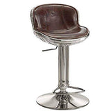 Leatherette Adjustable Metal Frame Stool with Swivel, Brown and Silver