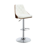 Benzara Adjustable Leatherette Swivel Barstool Stool, White and Brown BM157322 White, Brown Solid Wood, Metal, Leatherette BM157322