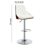 Benzara Adjustable Leatherette Swivel Barstool Stool, White and Brown BM157322 White, Brown Solid Wood, Metal, Leatherette BM157322