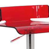 Benzara Acyrlic Adjustable and Swivel Barstool, Red and Chrome BM157350 Red, Silver Acrylic, Metal BM157350