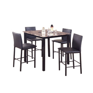 Benzara 5-Piece Counter Height Dinette, Black/Brown BM157888 Black/Brown Marble/Metal BM157888