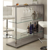 Benzara Radiant Rectangular Bar Table with 2 Shelves and Wine Holder, Gray BM158033 Gray PVC BM158033