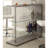 Radiant Rectangular Bar Table with 2 Shelves and Wine Holder, Gray